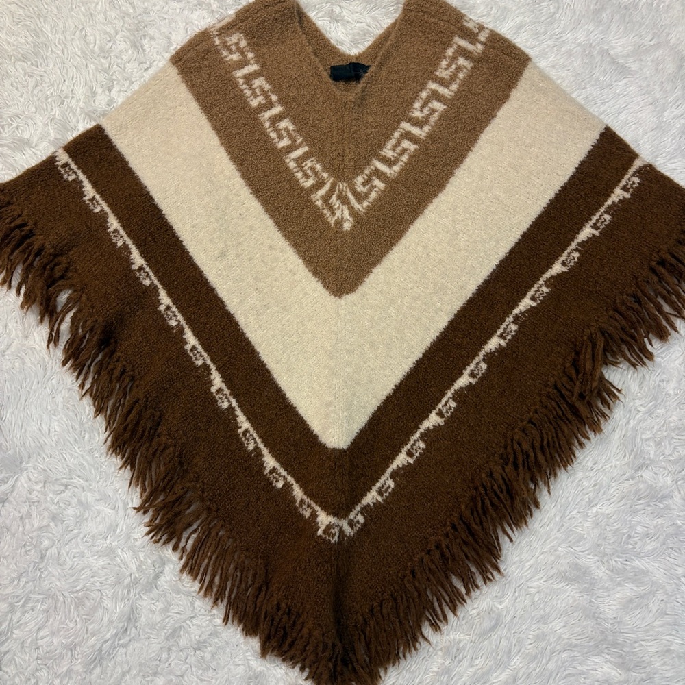 Nili Lotan Striped alpaca blend poncho brown